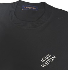 Louis Vuitton Men’s Black Embroidered Logo Tee Size L 100% Cotton Made In Italy