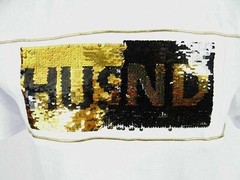 Mens Hoodie T-Shirt Reverse Gold Sequins Logo White Slim Fit Hip Hop M L XL XXL