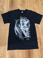 Vintage 90s Wolf Big Print Nature Tee Tshirt Single Stitch Black Mens L Canada
