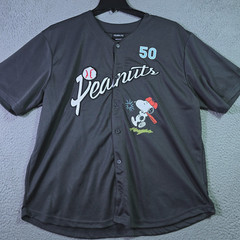 Peanuts® Snoopy Baseball Jersey shirt Mens XL Black Charlie Brown Button Up NWT