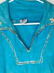Hand-painted 70s Cotton Long Sleeve Hippy Shirt Deva Industries V-neck 44″ Chest