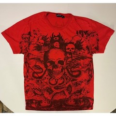 Y2K VTG AOP Grunge Red Skull Snake Skater T Shirt Mens M (fit like L) Emo Goth