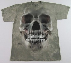 THE MOUNTAIN 3D Scary SKULL Face Gray Tie Dye SS 100% Cotton T Shirt Sz L (NWOT)