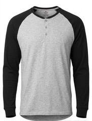 Hanes Mens Raglan Henley Shirt XXL Long Sleeve Gray/Black Loungewear NWT