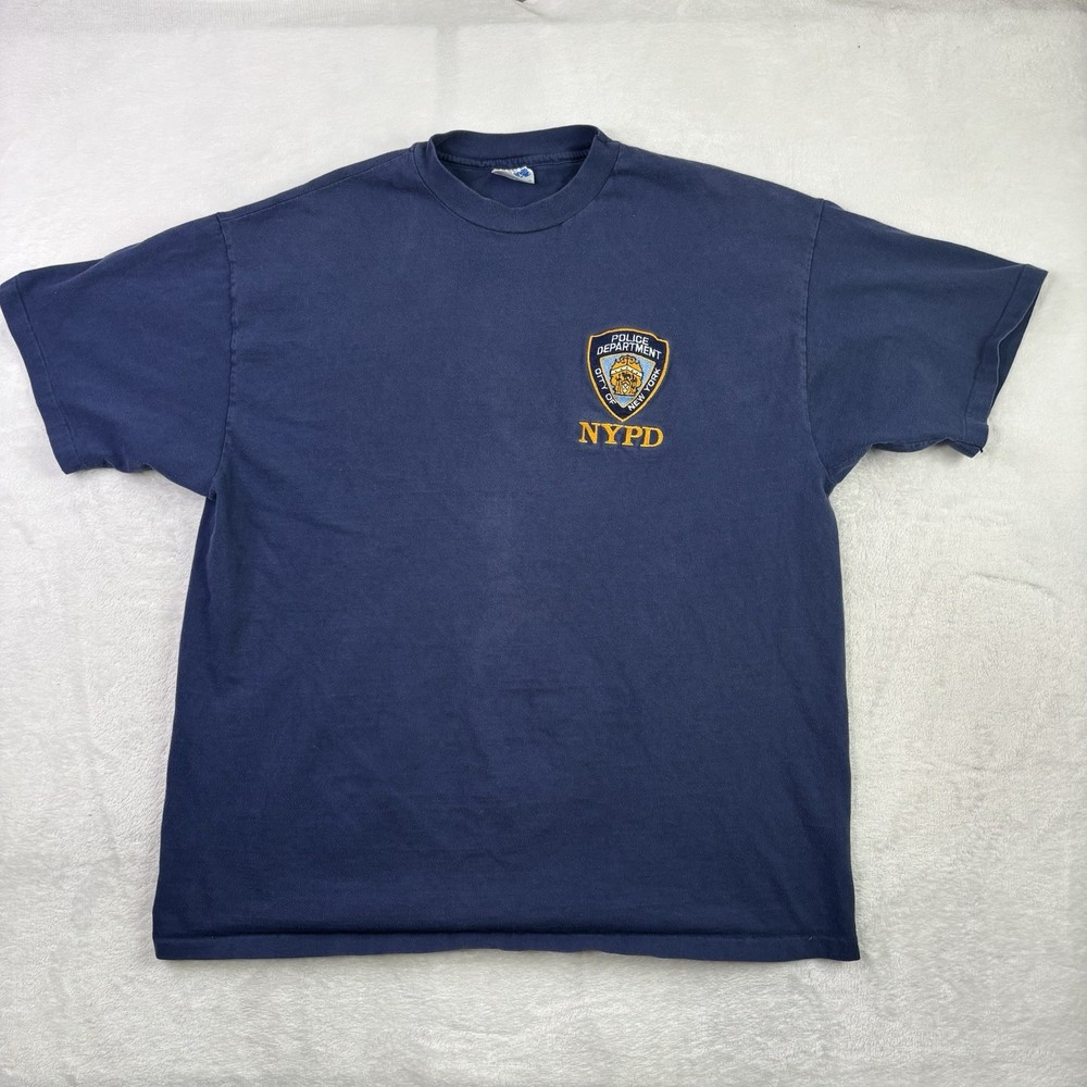VTG 90s Hanes NYPD New York Police Department Single Stitch Blue Shirt Men’s XL
