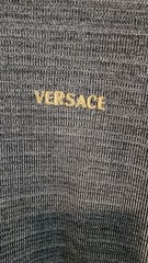 Vintage Versace Jeans Couture V-Neck Short Sleeve Shirt Gray Black Gold Logo S