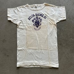 Vintage 40s 50s Delta Sigma Pi Shirt Size Medium White Fraternity Flock Print