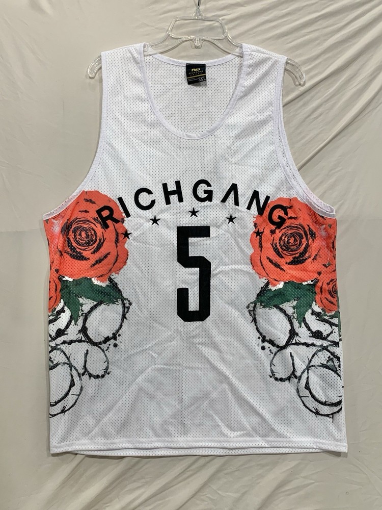 Rich Gang #5 Mesh Tank Top XXXL 3XL Roses Thorns Jersey Streetwear Hip Hop