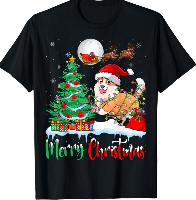 Classic Chirmas Dogs all size Black Unisex Cotton tshirt