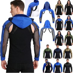 US Mens Crop Tops Mesh Jackets Outwear Work Shirts With Buckle Shoulder Armor