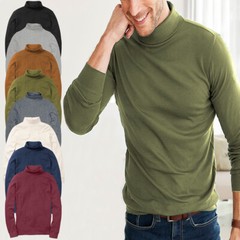 Mens Long Sleeve T shirt Turtle Neck Plain Casual Rib Funnel Winter Top M to 3XL
