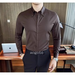French Men’s White Shirt Long Sleeved Spring Business Casual Formal Party Shirts