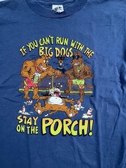Vintage Stedman Shirt Mens Medium Blue Big Dogs Porch Graphic Tee Funny USA