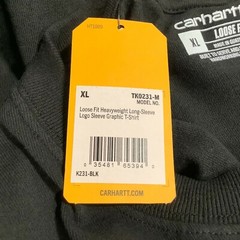 Carhartt Mens TK0231 Black Loose Fit Long Sleeves Logo Graphic T Shirt Size XL