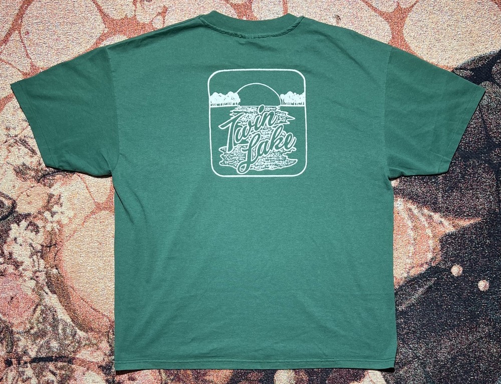 VINTAGE SINGLE STITCH Michigan Twin Lake Tee Green XL Hanes Heavyweight