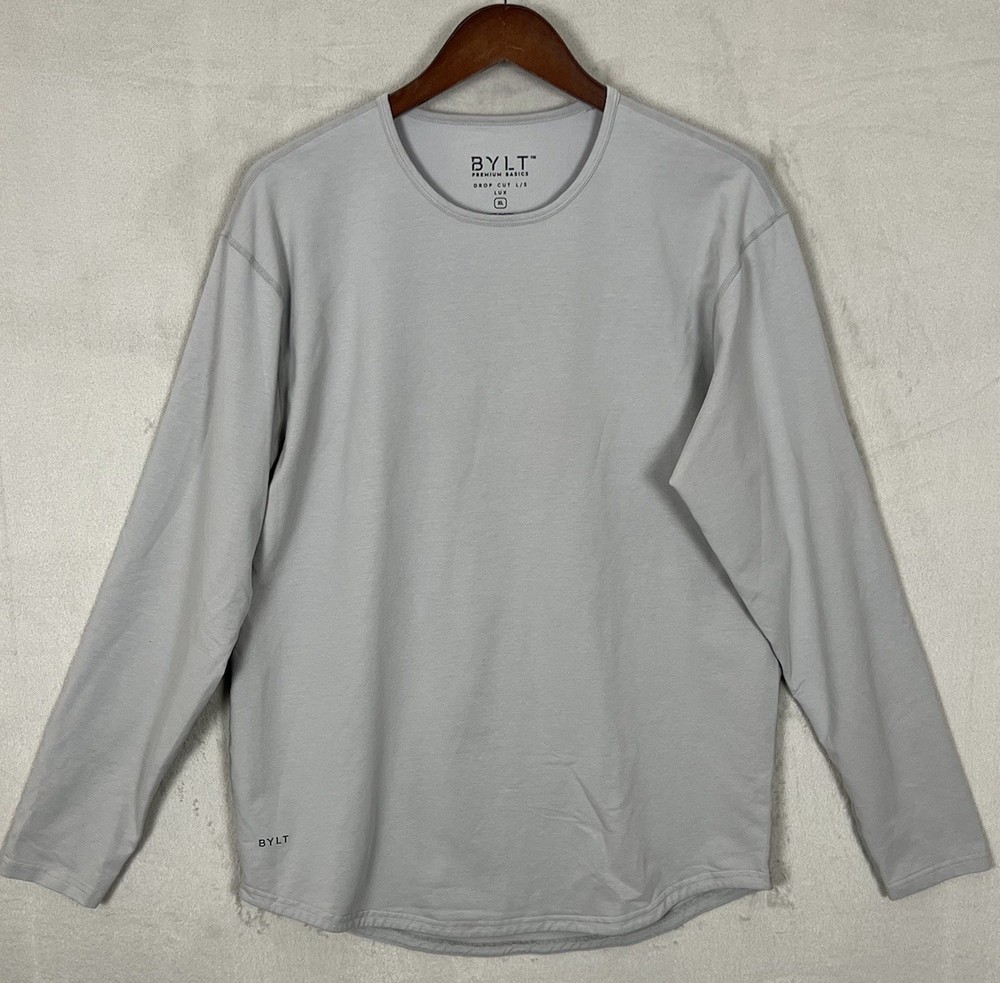 Bylt Drop Cut Lux Long Sleeve Shirt Men’s XL Grey Solid Stretch Gym Performance