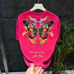 Luxury Butterfly Embroidery Cotton T-Shirt Heavy Texture Loose Fit Casual Tee