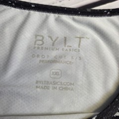BYLT Shirt Mens XXL Black Whire Dots Drop Cut Performance Tee Athletic Modern