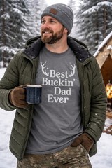 Mens Best Buckin Dad Ever Antlers T shirt Funny Fathers Day Hunting Tee for Guys