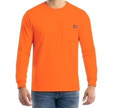 NEW Wrangler Workwear Men’s Hi-Vis Orange Long Sleeve Pocket T-Shirt Size Large