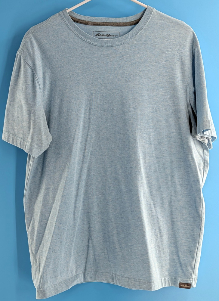 Eddie Bauer Men’s Short Slv. Legend Wash T-shirt Lt. Blue Heather Size Med. GUC