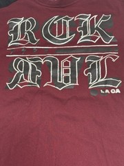 Rock Revival XL Burgandy Black Silver Contrast Logo Print Shoulder Panel T-Shirt