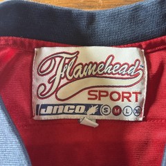 Vintage 90s JNCO Flamehead 85 Football Jersey Size Youth Medium Red Navy
