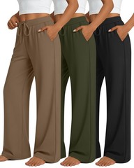 3 Pack Women’s Wide Leg Lounge Pants, Loose Drawstring Yoga Sweatpants with P…