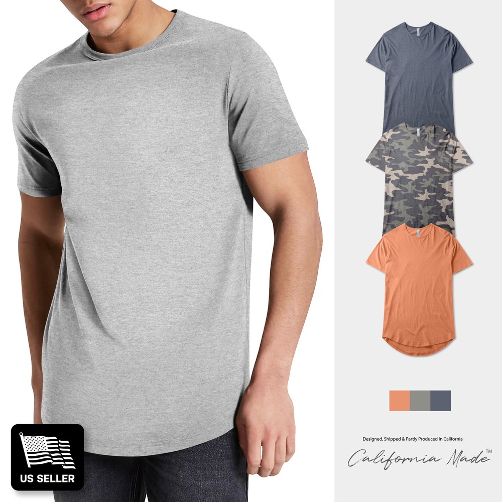 Mens Longline T Shirts Casual Extended Back Hip Hop Hemline BASIC HIPSTER Tee