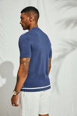 Men’s Vintage Knitted Polo Shirt 70s Style Contrast Color Short Sleeve Casual