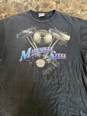 Vintage Milwaukee Steel Biker Single Stitch Double Sided L T Shirt