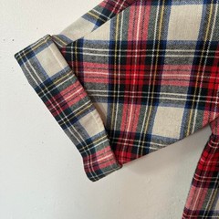 Vintage handmade wool Red, white, and black plaid button-up shirt with pockets