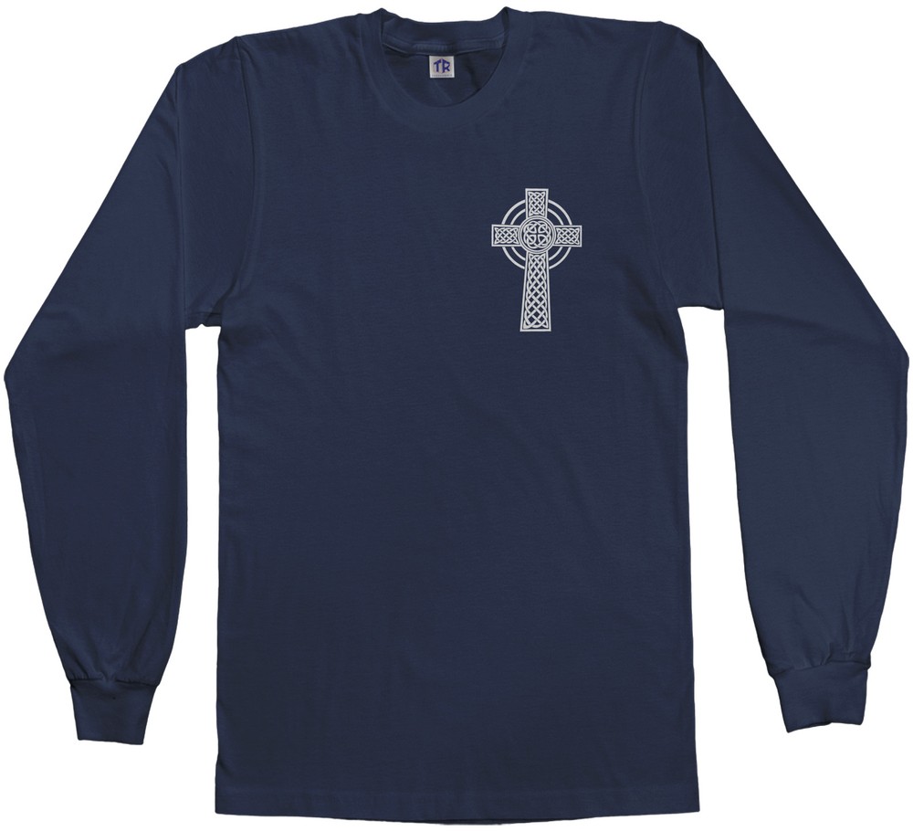 Threadrock Men’s Celtic Cross Chest Design Long Sleeve T-shirt Irish Religious
