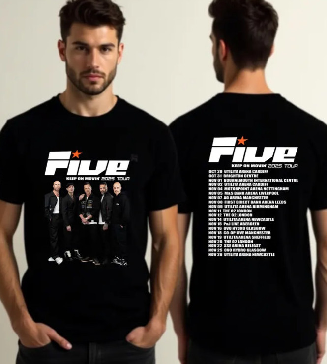 Five Classic Rock Band Keep On Movin 2025 Concert Tour Shirt | Music Tops Band T