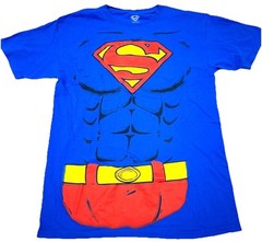 Superman Shirt Men Medium Blue Tee Chest Shield Logo Abs Costume Cosplay Adult *