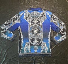 Prestige Men’s Long Sleeve Versace Like Graphic Print Greek Key Shirt Blue 3X