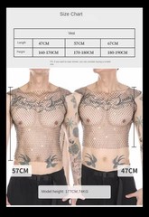 New Men Sexy Tank Top Fishnet Rhinestone Shiny Mesh Vest See Through Sleeveless