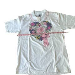 Vintage 90s Polo Shirt floral heart Women’s size Medium NWT Filene’s white pink