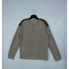 John Varvatos USA Henley Mens Large Brown Marled Waffle Knit Elbow Patch Casual