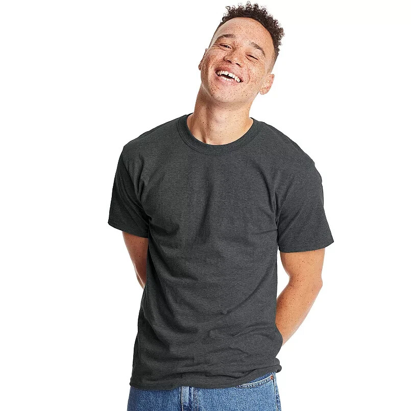 HANES BEEFY Mens Short Sleeve No Pocket T Shirt ~ Navy Blue Dark Gray Light Gray