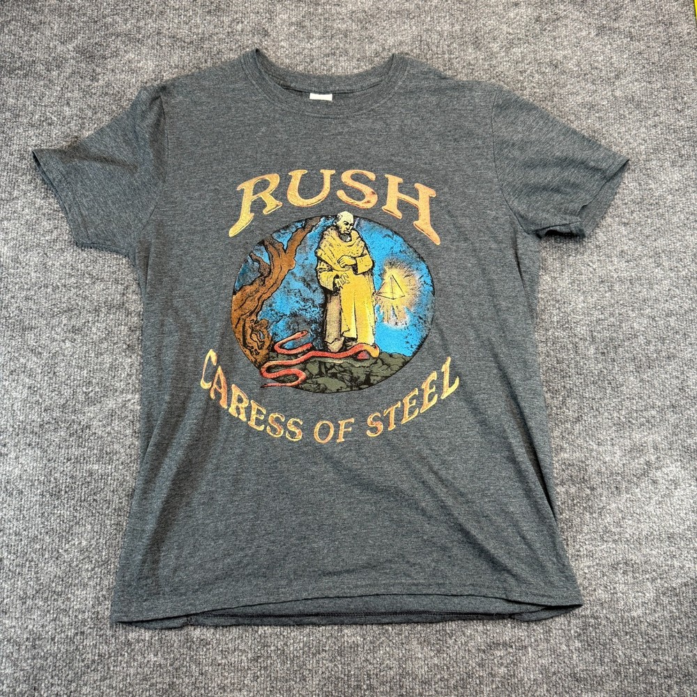 Rush Caress of Steel Shirt Mens Medium Gray Gildan Softstyle Rock Band Graphic