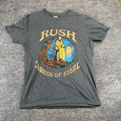 Rush Caress of Steel Shirt Mens Medium Gray Gildan Softstyle Rock Band Graphic