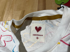 OBERMAIN White w/ Multi-color Hearts Design Cotton Bamboo Tshirt, Unisex Men’s M