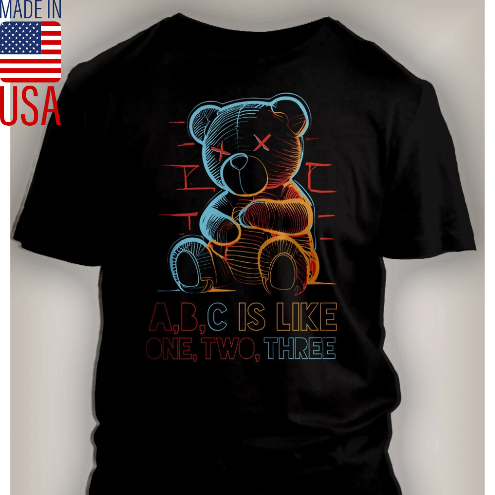Street Wear Back to School Graphic Teddy Bear ABC Tee Shirt Pro Club Shaka