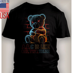 Street Wear Back to School Graphic Teddy Bear ABC Tee Shirt Pro Club Shaka
