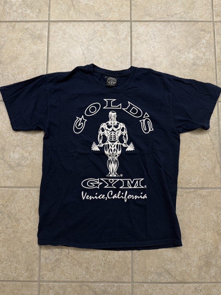 Mens M Vintage Golds Gym Shirt Navy Blue Venice California Bodybuilding 90s