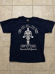 Mens M Vintage Golds Gym Shirt Navy Blue Venice California Bodybuilding 90s
