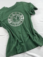 True Religion Foil Silver Green Buddha Crew Neck T-Shirt Y2K 2000 Size Medium