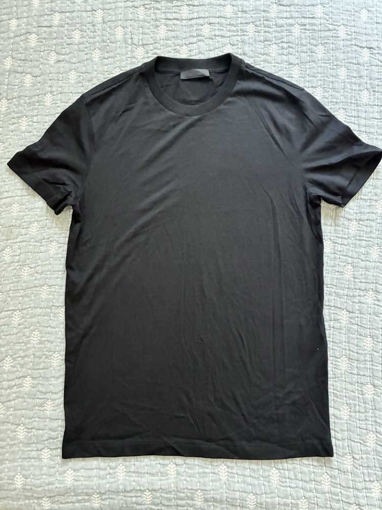 PRADA Men’s Black Crew Neck Short Sleeve Cotton Knit Logo T-Shirt Size S