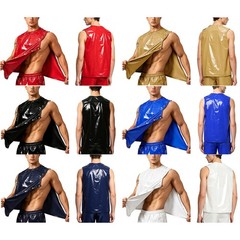 US Men Tank Tops Adaptive Shirts Muscle Full Tear Away Shiny Vest Sleeveless Top